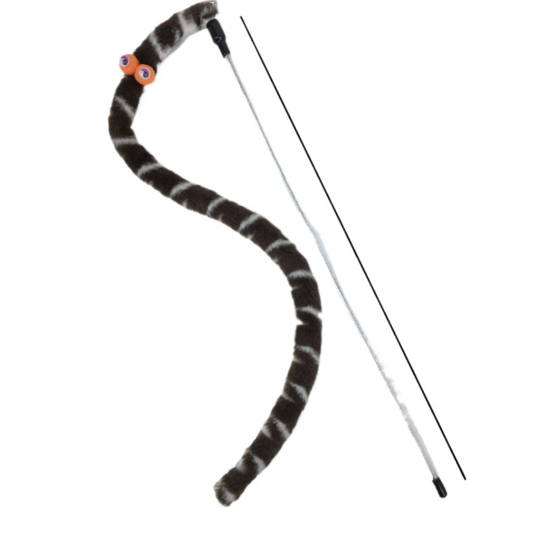 Moo Plush Worm Cat Teaser Wand with red plush worm and wooden stick isolated on white