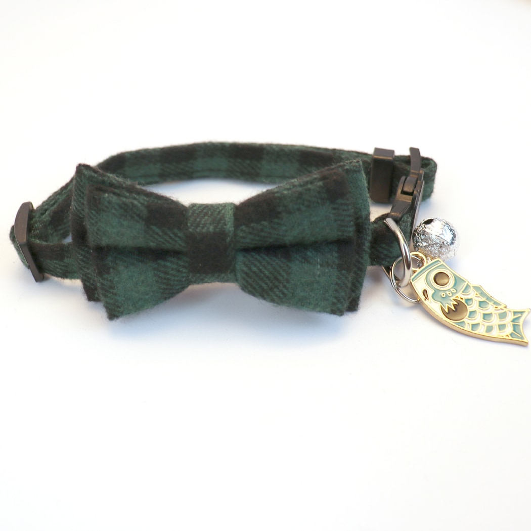 Mokka - Retro Fish Charm Plaid Pet Collar