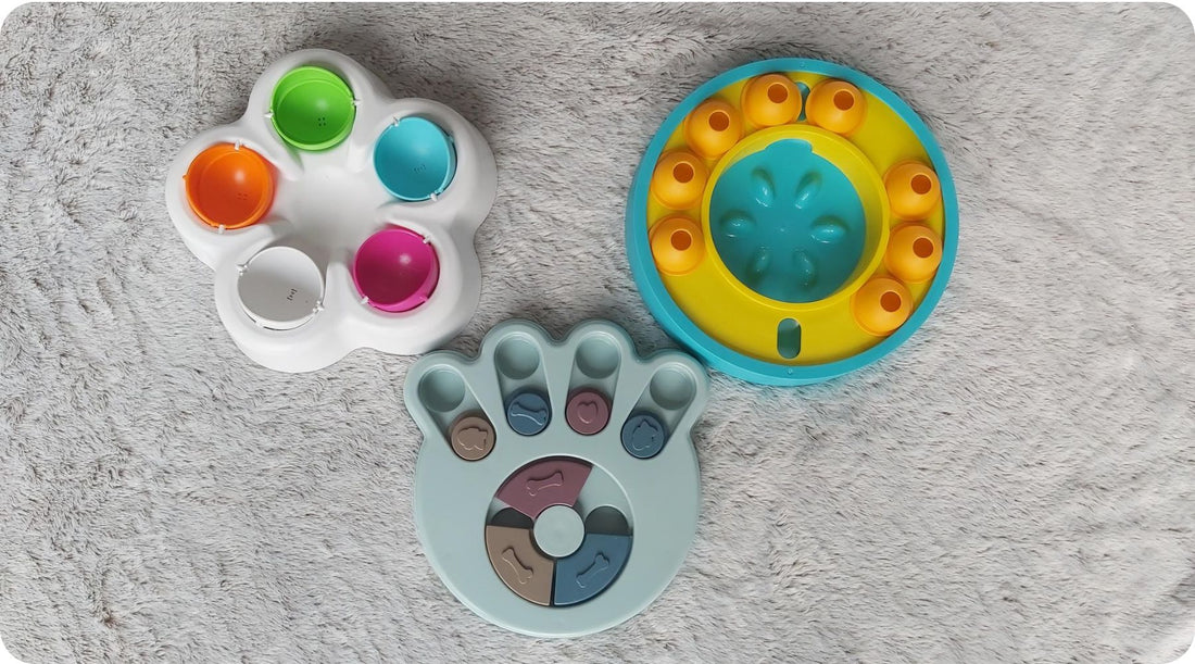 Assortment of interactive dog puzzle toys