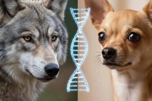 Wolf and Chihuahua shown beside a DNA graphic
