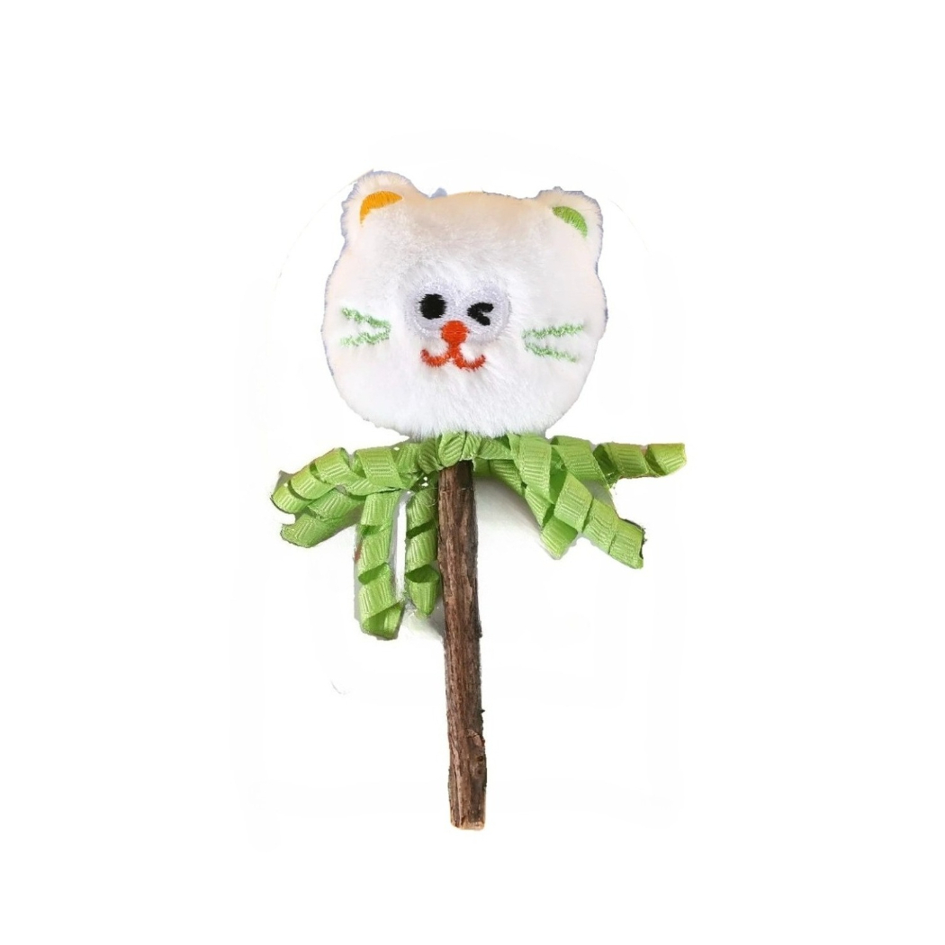 Moo - Curled-Ribbon Bell Cat-Face Stick Toy