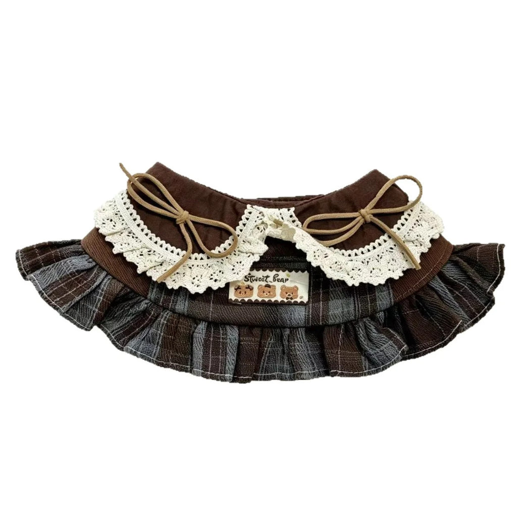 Mokka Brown Plaid Dog Dress with Lace