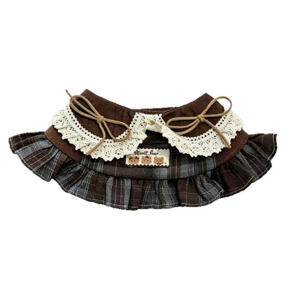 Mokka Brown Plaid Dog Dress with Lace