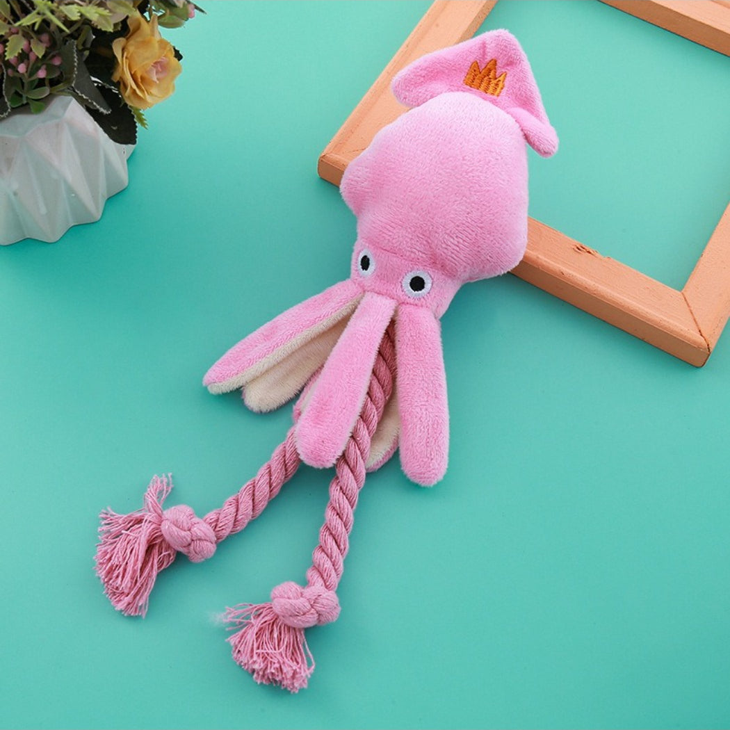 Petkin Squid Rope Plush Dog Toy displayed on white background