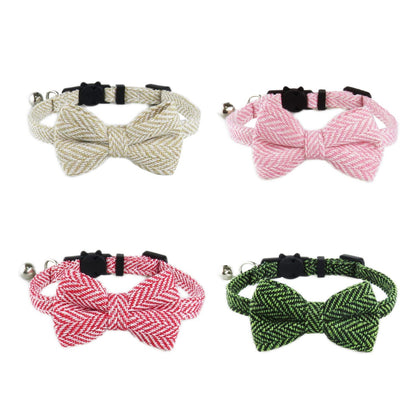 Mokka herringbone bow tie cat collar displayed flat on white background