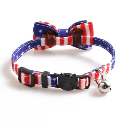 USA themed breakaway cat collar with star-spangled bow tie accessory