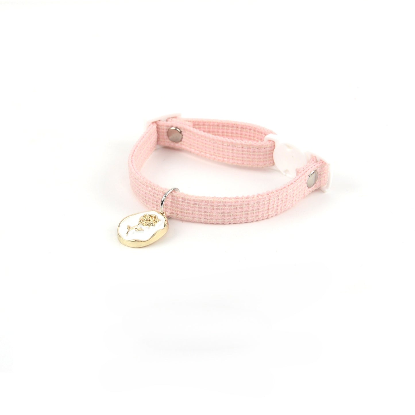 Rose charm detail on soft pink breakaway cat collar for small cats