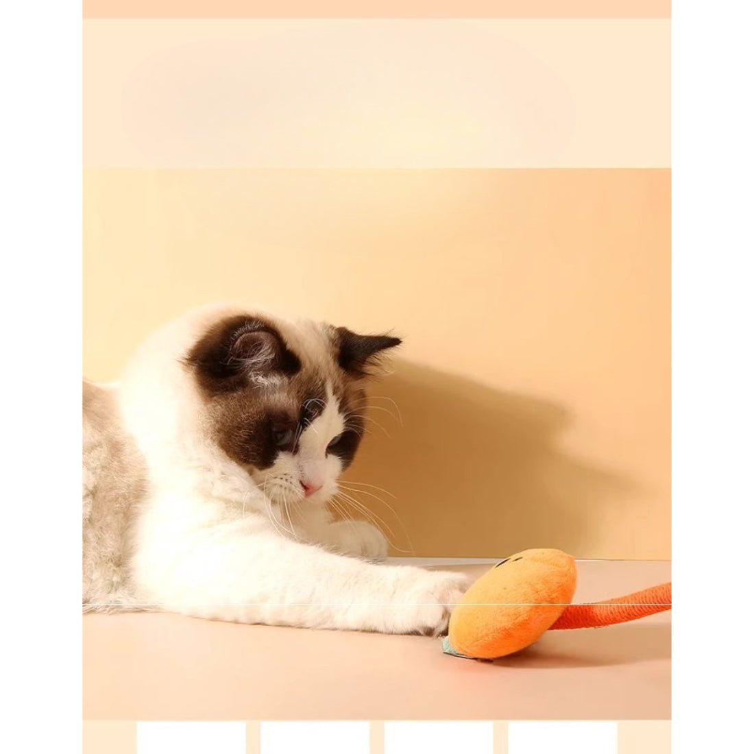 Moo interactive wand cat toy with plush charm and colorful feathers on a white background