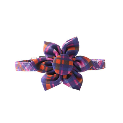 Mokka Plaid Breakaway Cat Collar close-up on the plaid fabric pattern and stitching