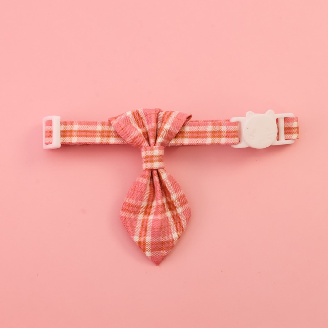 Mokka - Checked Necktie Detail Adjustable Pet Collar