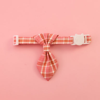 Mokka - Checked Necktie Detail Adjustable Pet Collar