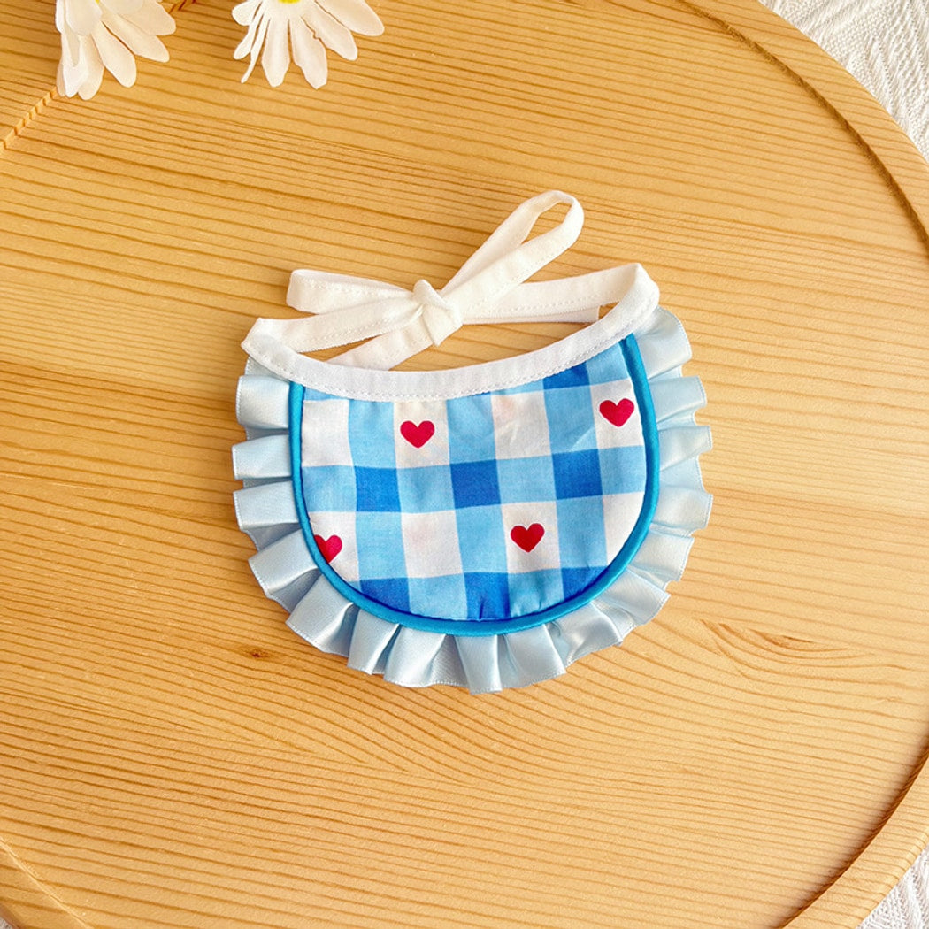 Mokka - Plaid Heart Ruffle Tie Cat Bib