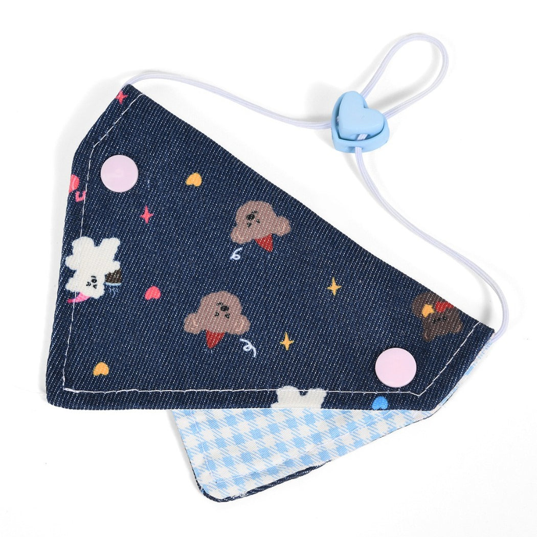 Mokka cartoon print cat bandana collar folded to show pattern and shape