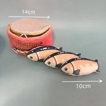 Moo Fish Can Cat Toy showing fish design and product branding