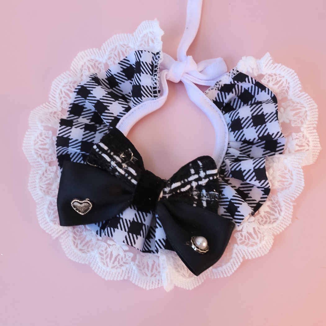 Mokka - Plaid Lace Bow Cat Collar Collar