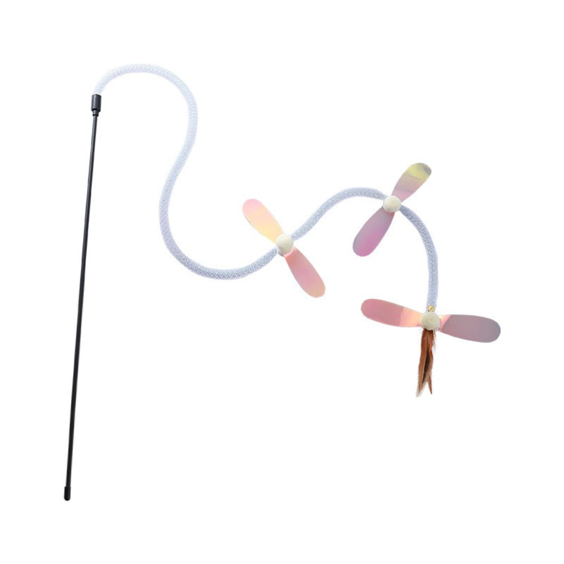 Moo Flutter Wing Cat Teaser Wand with colorful feather wings on a stick