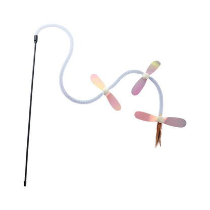 Moo Flutter Wing Cat Teaser Wand with colorful feather wings on a stick
