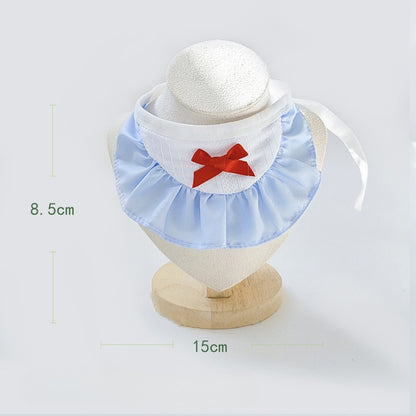 Mokka ruffle sailor cat collar displayed flat with adjustable strap and bell attached