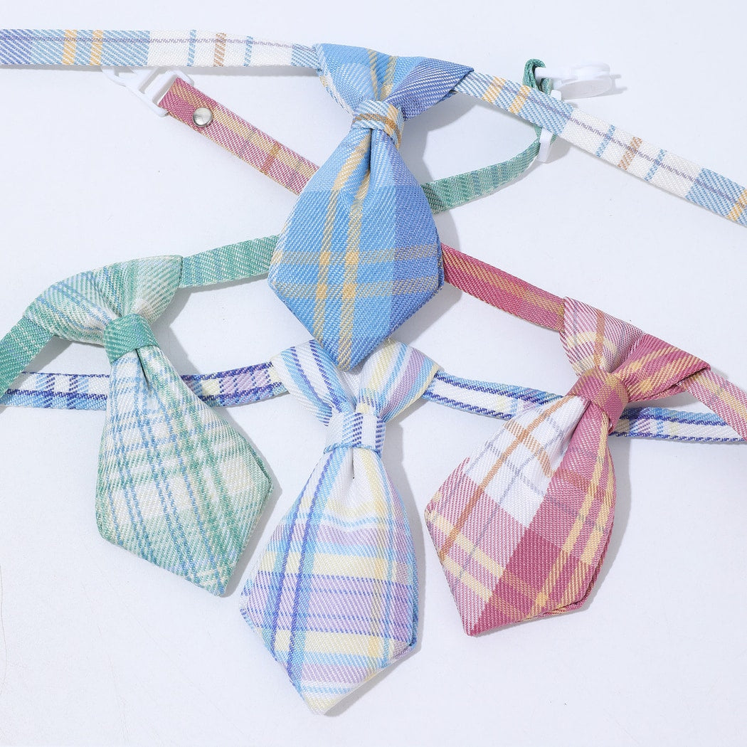 Mokka - Plaid Tie Detail Adjustable Pet Collar