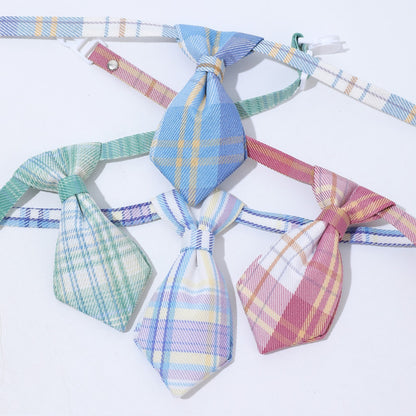 Mokka - Plaid Tie Detail Adjustable Pet Collar