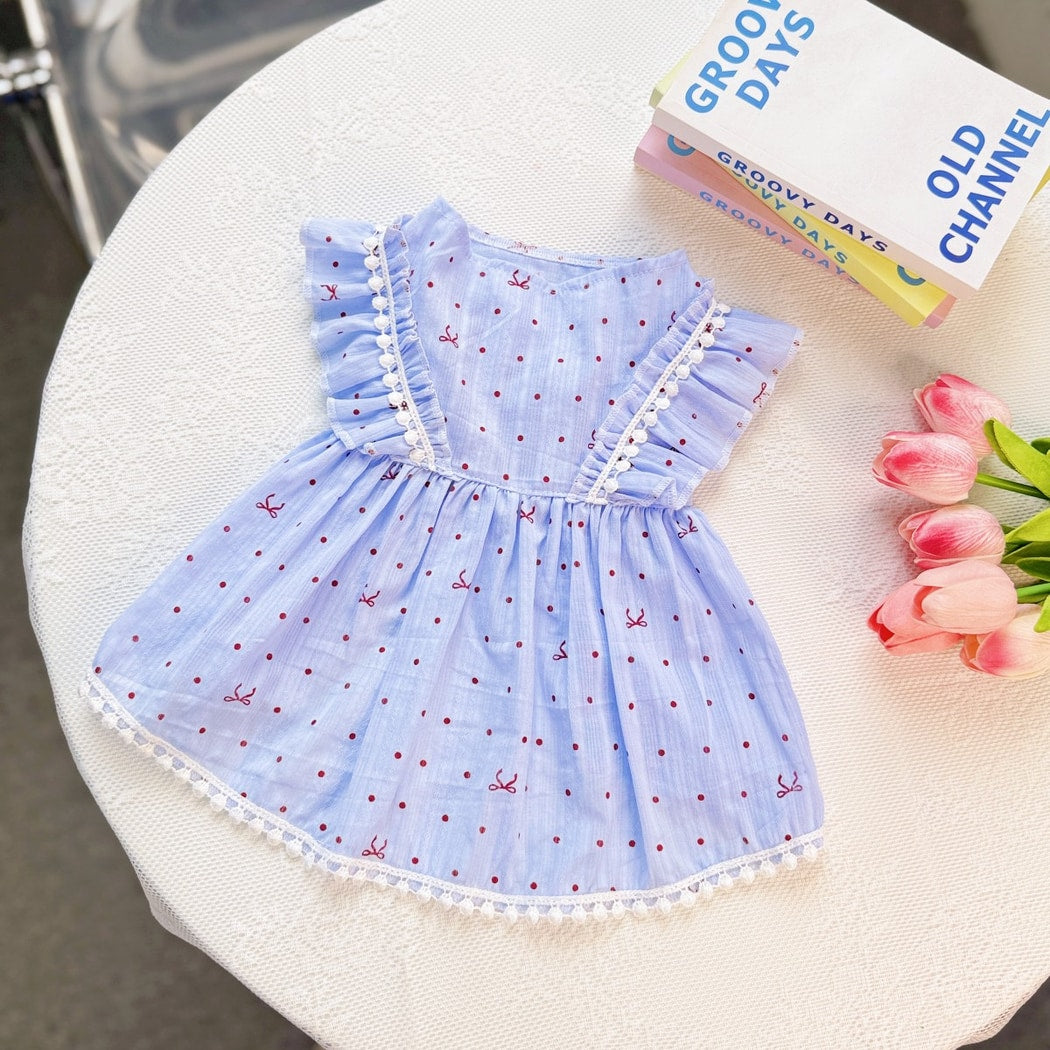 Ozzie - Light Blue Polka Dot Bow Cat and Dog Dress
