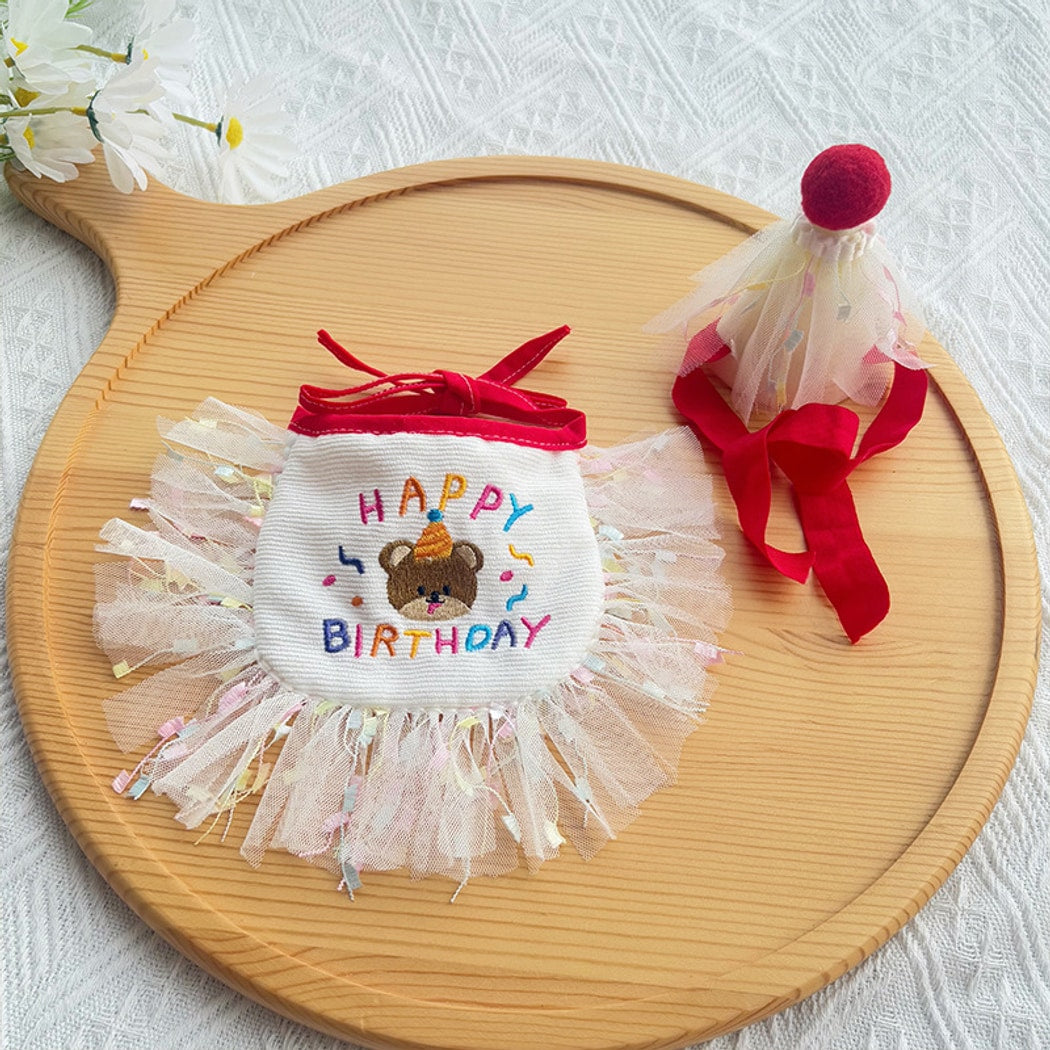Mokka - Letter Pattern Pet Birthday Hat and Bib