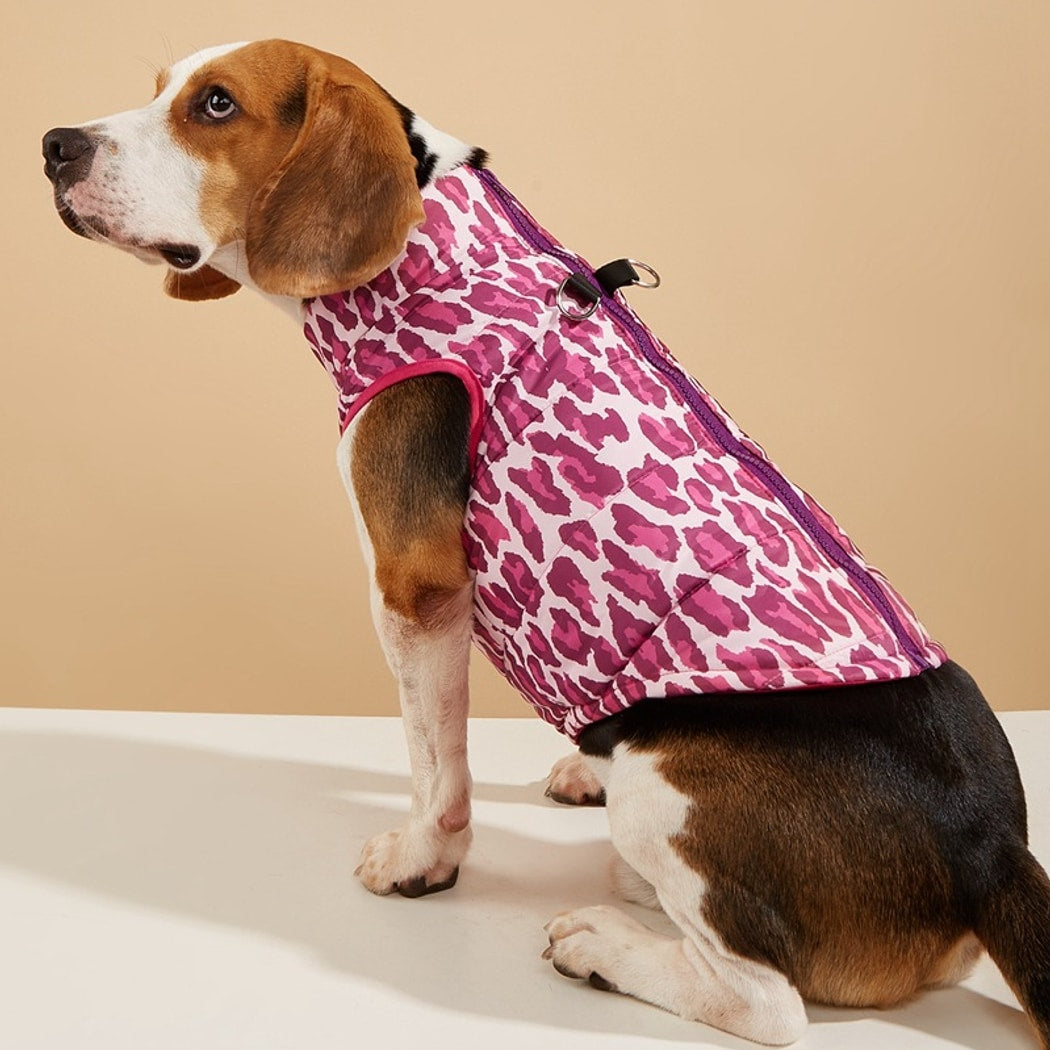 Ozzie - Leopard Print Contrast Trim Zip Dog Vest