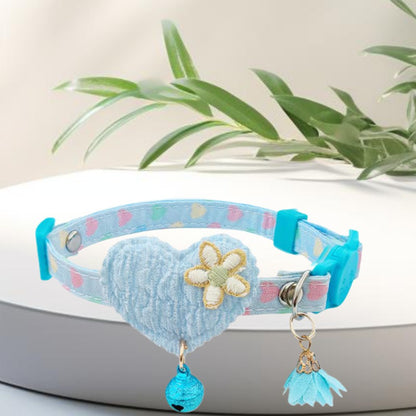 Mokka Heart Floral Charm Cat Collar with bell coiled in circular shape