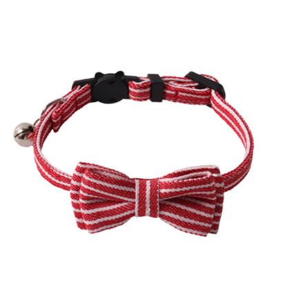 Mokka stripe bow tie cat collar with breakaway safety feature visible