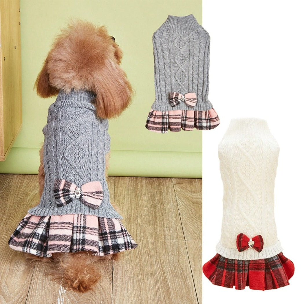 Ozzie - Bow Detail Knit Look Dog and Cat Dress