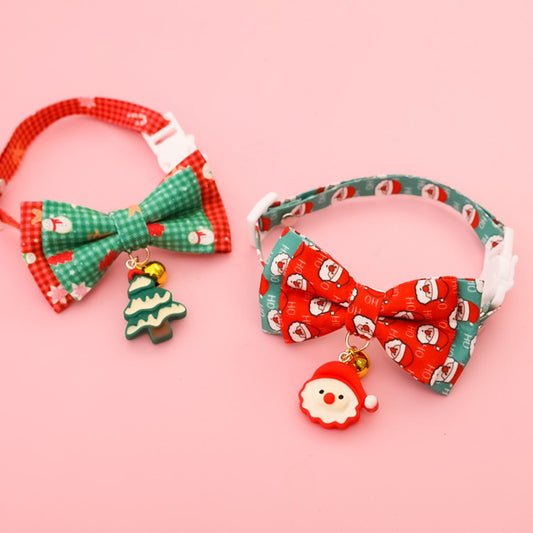 Christmoo - Adjustable Christmas Print Bow Tie Cat Collar