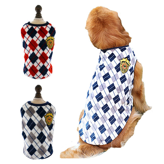 Ozzie - Plaid Dog Vest Sweater With Crest Detail