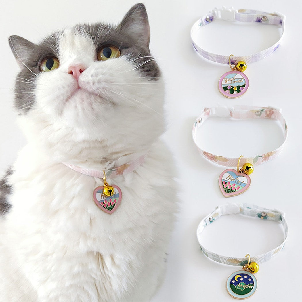 Mokka - Floral Bell Pendant Adjustable Cat Collar