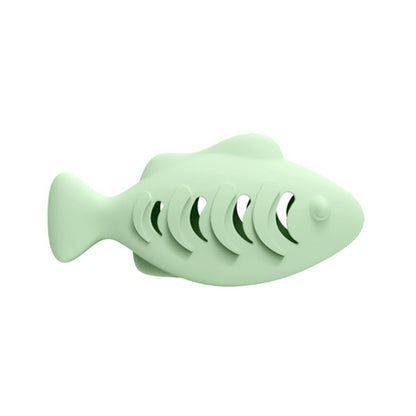 Moo dual-sided leaky cat food toy fish design shown with light shadow
