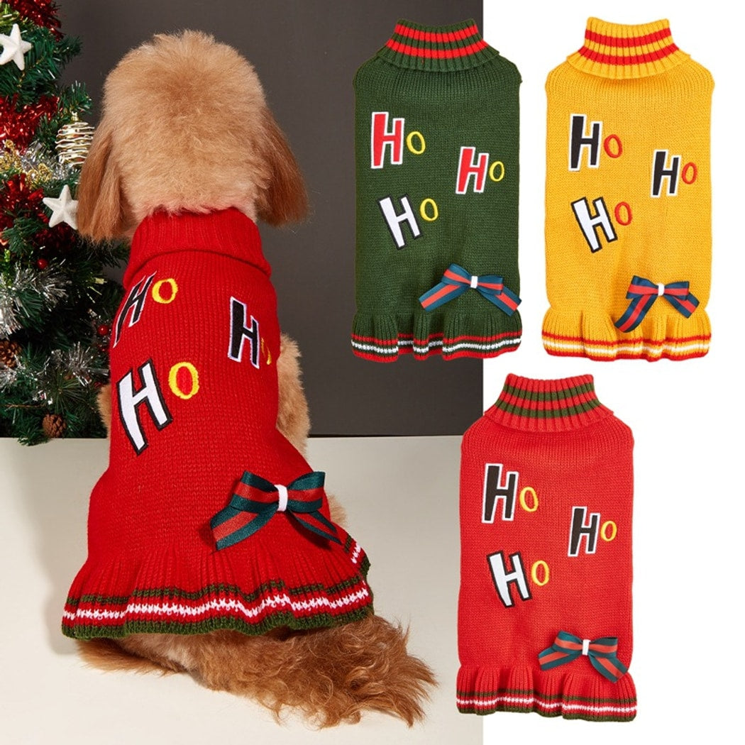 Christmoo - Christmas Bow Turtleneck Pet Sweater Dress