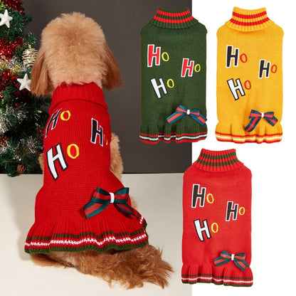 Christmoo - Christmas Bow Turtleneck Pet Sweater Dress