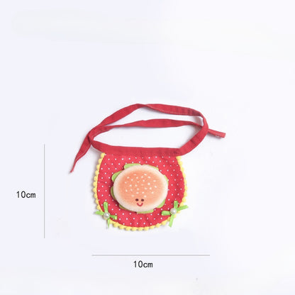 Back view of Mokka plush cat bib highlighting adjustable neck strap