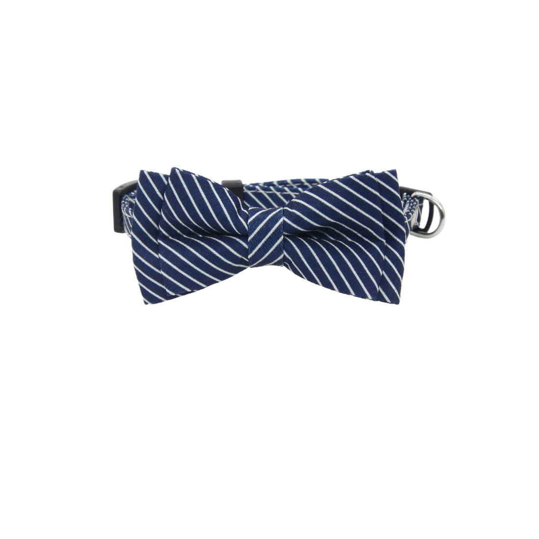 Close-up of Mokka Stripe Bow Breakaway Collar bow and striped fabric texture
