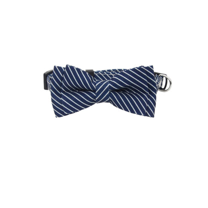 Close-up of Mokka Stripe Bow Breakaway Collar bow and striped fabric texture