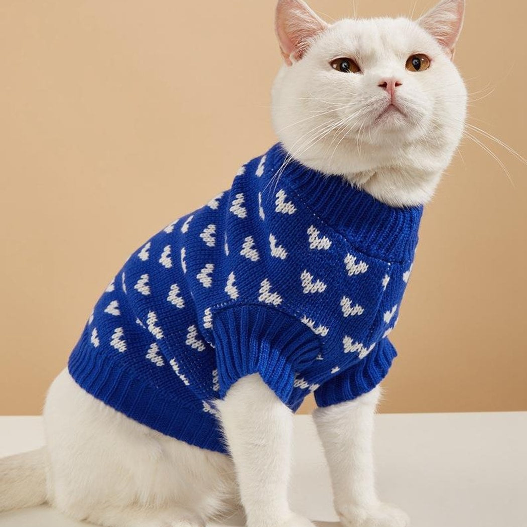 Ozzie - Heart Pattern Ribbed Collar Dog Sweater