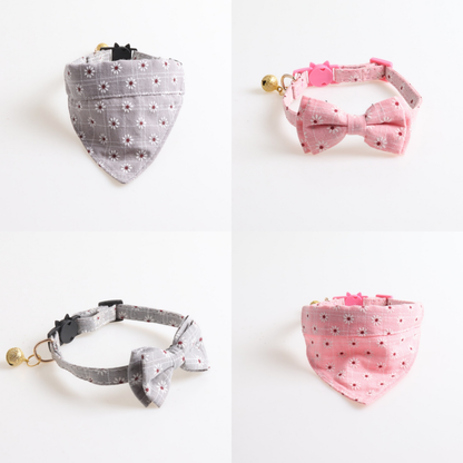 Mokka floral cat collar with bowtie style on white background