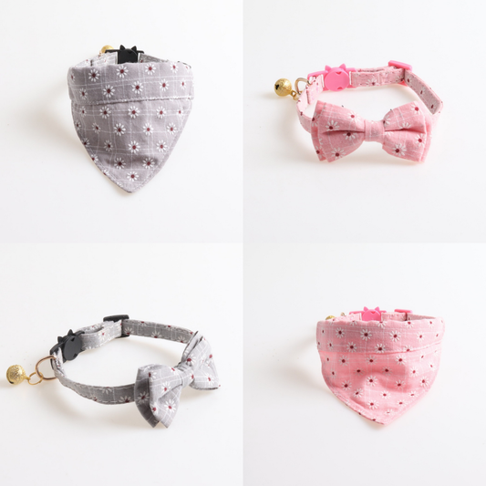 Mokka floral cat collar with bowtie style on white background