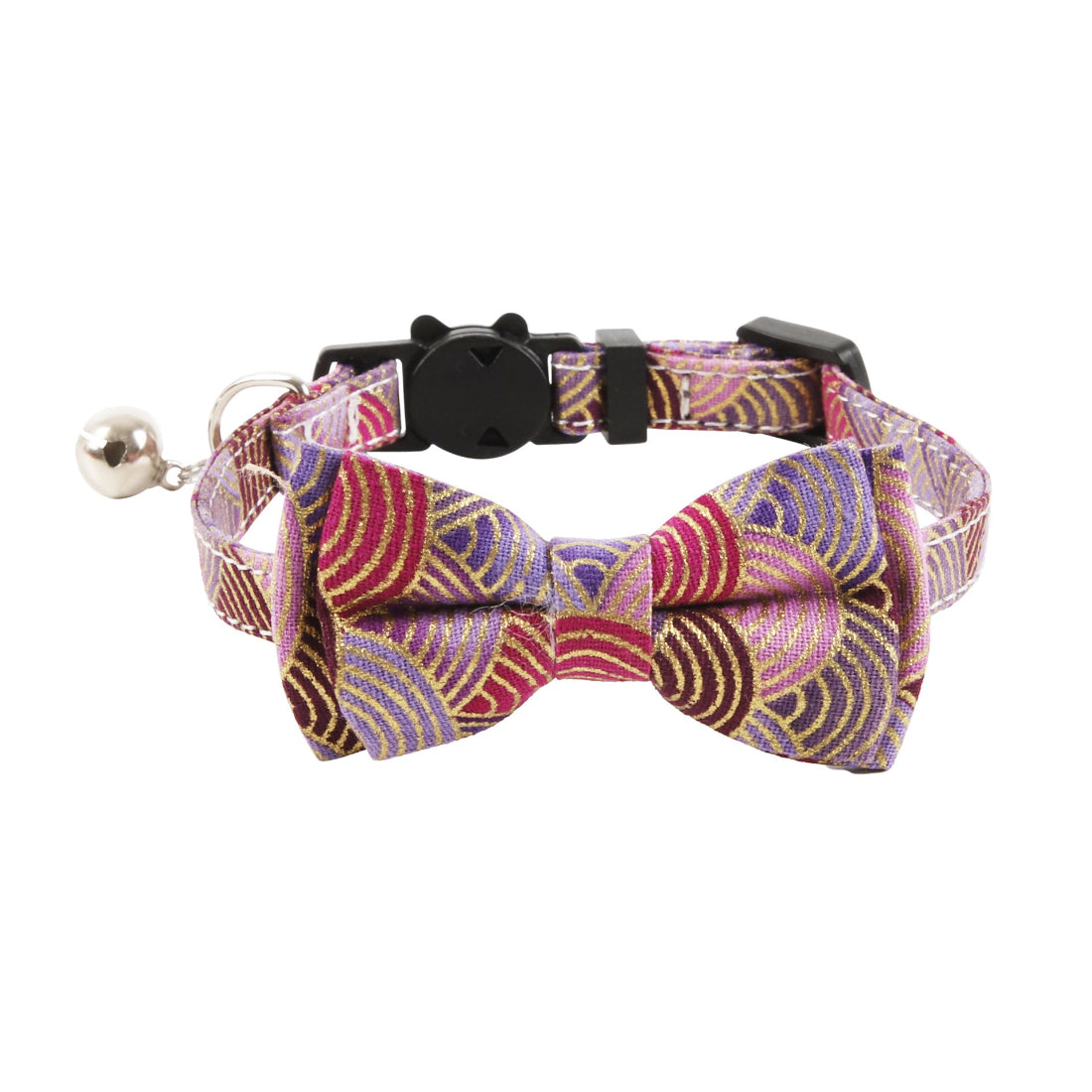 Mokka cat collar with modern pattern bow laid out to show full length