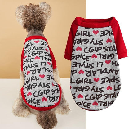 Ozzie - Heart Print Contrast Sleeve Pet Dog T-Shirt