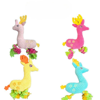 Petkin Deer Dog Plush Toy with rope legs on white background