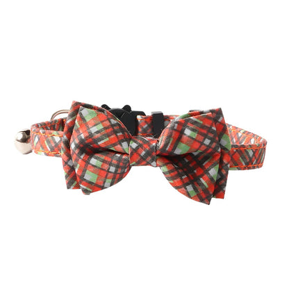 Mokka Plaid Breakaway Cat Collar coiled to show flexibility and fabric texture