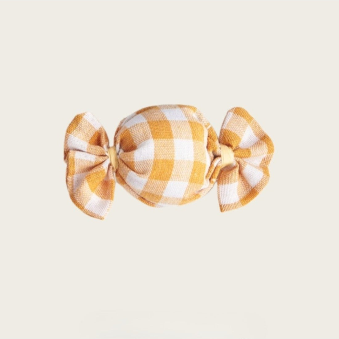Close-up of Moo gingham candy shape cat toy showing soft fabric texture and stitching