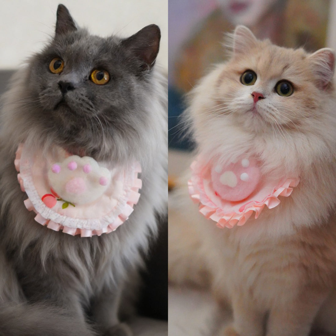 Mokka Ruffle Paw Cat Bib on a white background showing front view with ruffled edges