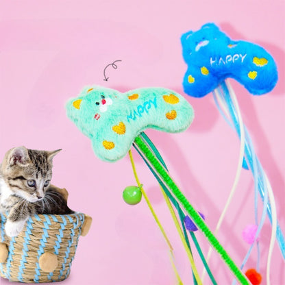 Moo Happy Plush Ribbon Cat Teaser Wand with colorful ribbons and plush attachments