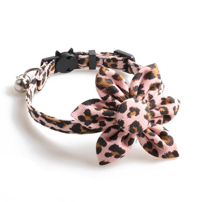 Mokka Leopard Flower Breakaway Cat Collar displayed coiled with floral and leopard pattern
